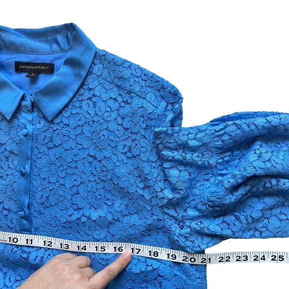 Banana Republic L Cornflower Blue Lace Flutter Sleeve Collared Polo Knee Length - Picture 11 of 14